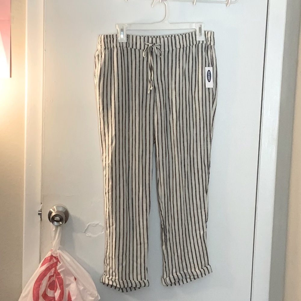 Soft blue and creme colored striped pants